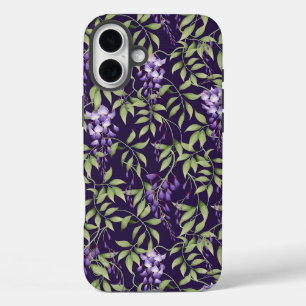 Green Leaves and Wisteria Floral Pattern iPhone 16 Plus Case