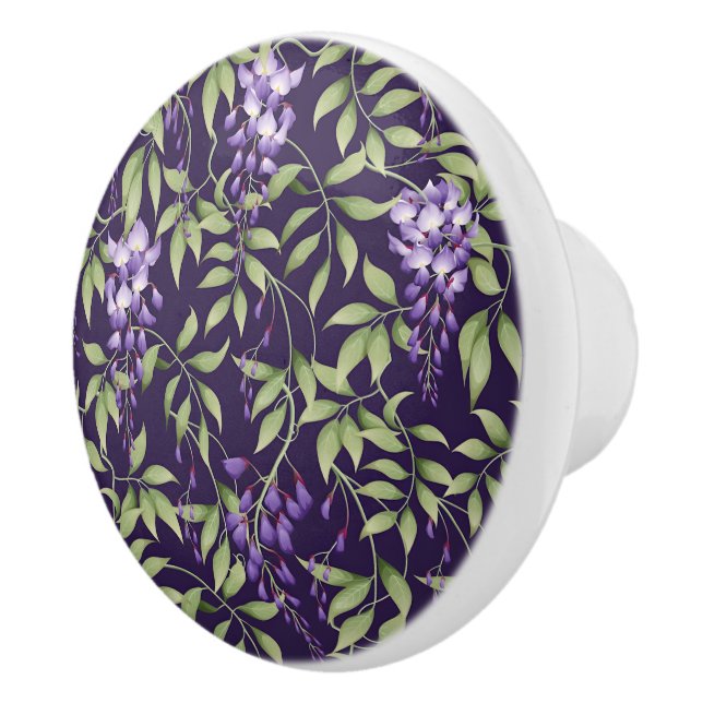  Green Leaves and Wisteria Floral Pattern Ceramic Knob (Right)