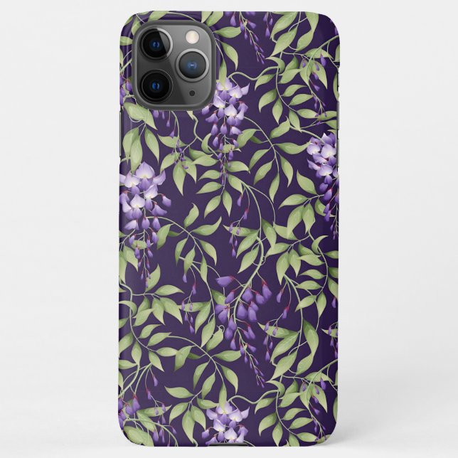  Green Leaves and Wisteria Floral Pattern iPhone Case (Back)