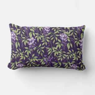  Green Leaves and Wisteria Floral Pattern Lumbar Cushion
