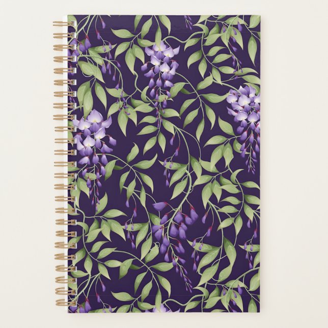  Green Leaves and Wisteria Floral Pattern Planner (Front)