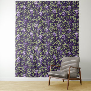  Green Leaves and Wisteria Floral Pattern Tapestry