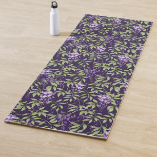 Green Leaves and Wisteria Floral Pattern Yoga Mat