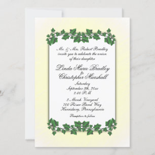 Green Leaves and Yellow Cream Wedding Invitation