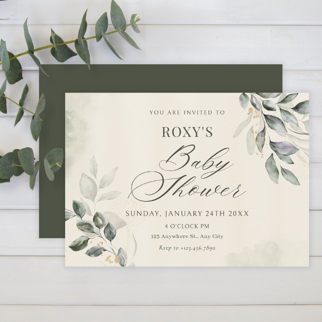 Green leaves baby shower invitation (Creator Uploaded)