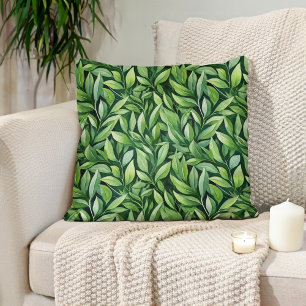 Green Leaves Black Elegant Unique Modern Cushion