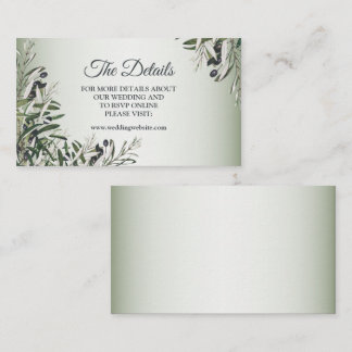 Green Leaves Black Olive Elegant Wedding Detail Enclosure Card