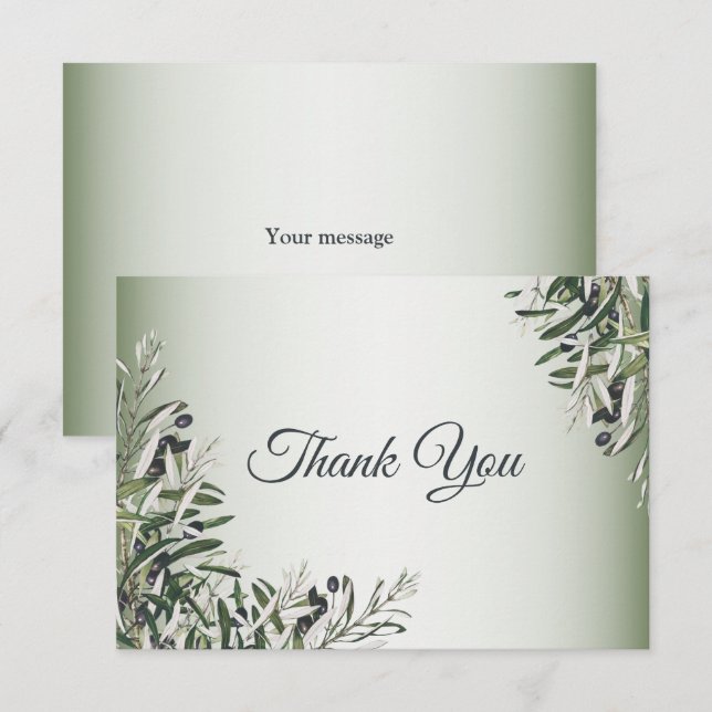Green Leaves Black Olive Elegant Wedding  Thank You Card (Front/Back)
