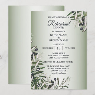 Green Leaves Black Olive Rehearsal Dinner Party Invitation