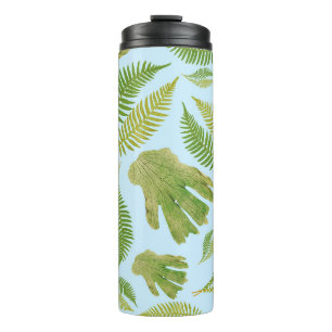 Green Leaves Blue Colour. Leaf Pattern Thermal Tumbler