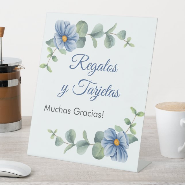 Green Leaves Blue Flowers Baptism Gifts and Cards Pedestal Sign (In SItu)