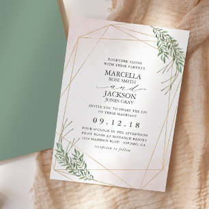Green Leaves & Blush Invitation