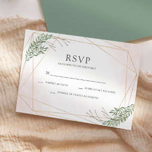 Green Leaves & Blush Wedding RSVP Invitation