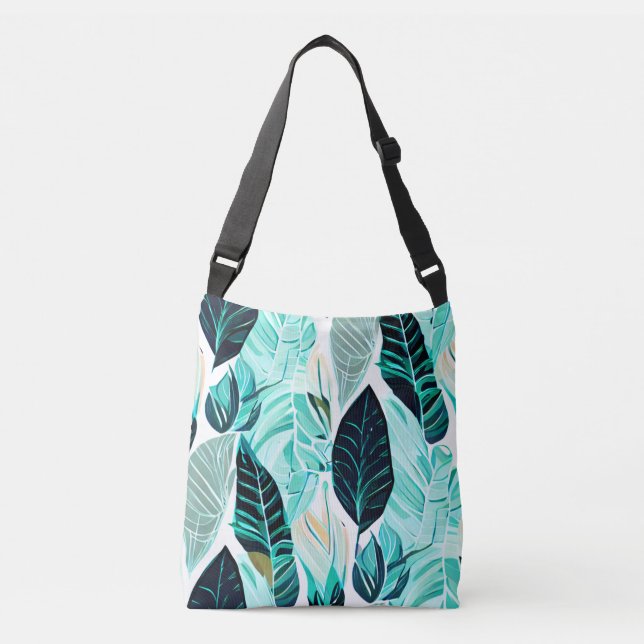 Green leaves boho design crossbody bag (Front)