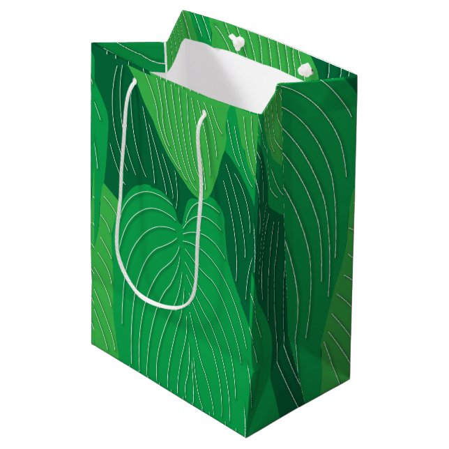 Green Leaves Botanical Medium Gift Bag (Front Angled)