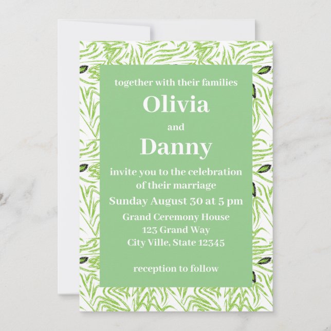 Green Leaves Botanical Nature Wedding Invitation (Front)
