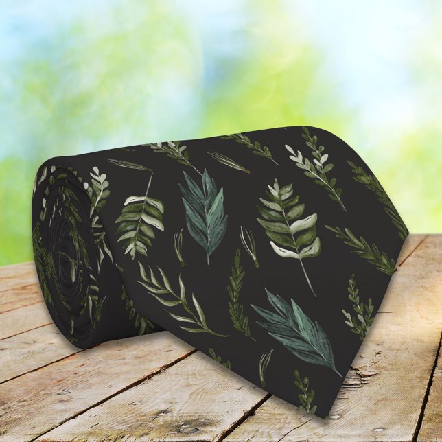 Green Leaves Botanical Pattern Tie (In situ)