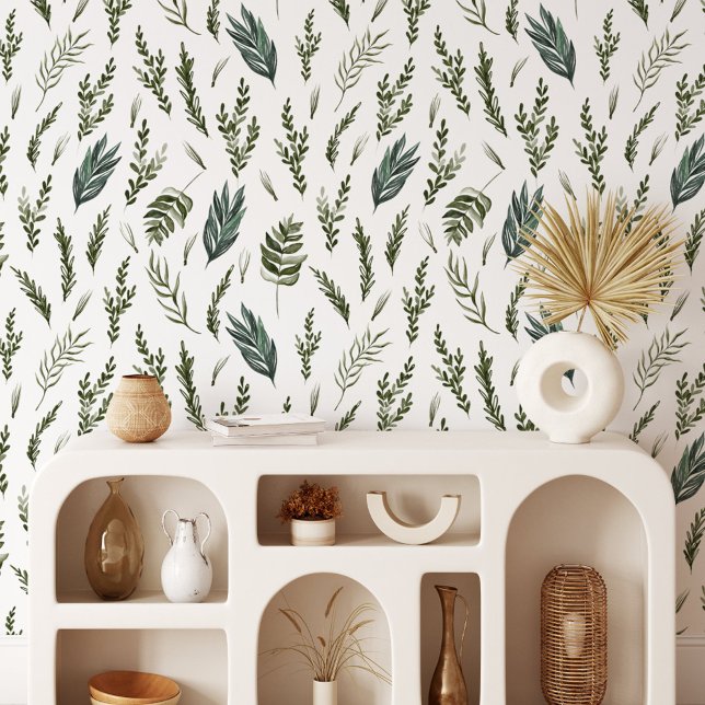 Green Leaves Botanical Pattern Wallpaper (In situ)