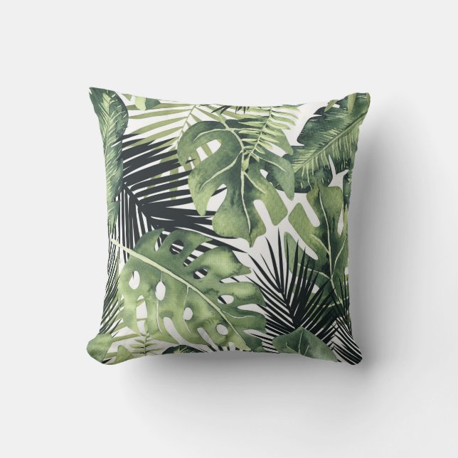 Green Leaves Botanical Tropical Plants Summer Chic Cushion (Front)