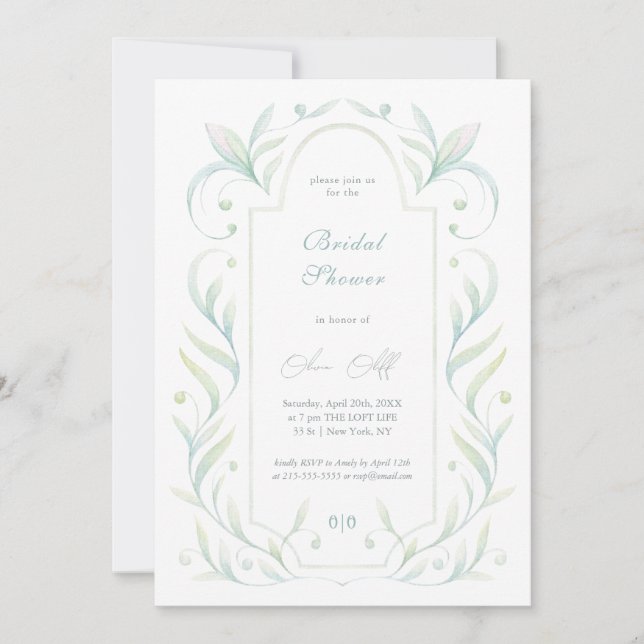 Green Leaves Bridal Shower Invitation (Front)
