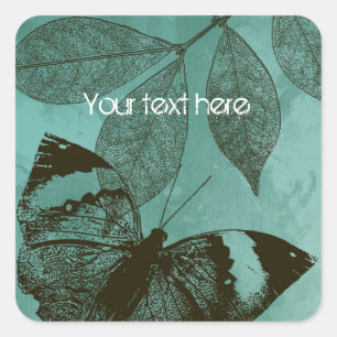 Green Leaves Butterfly Square Sticker