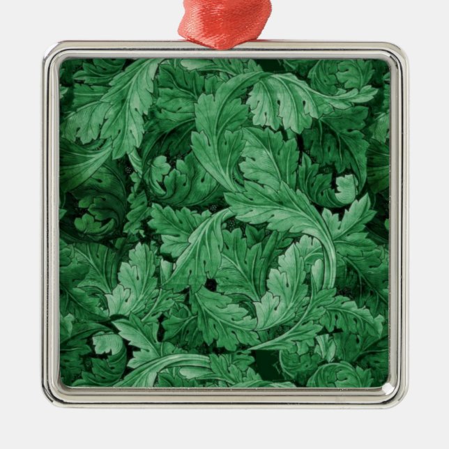 Green Leaves (by William Morris) Metal Ornament (Front)
