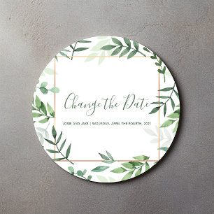 Green leaves Change the date wedding envelope seal