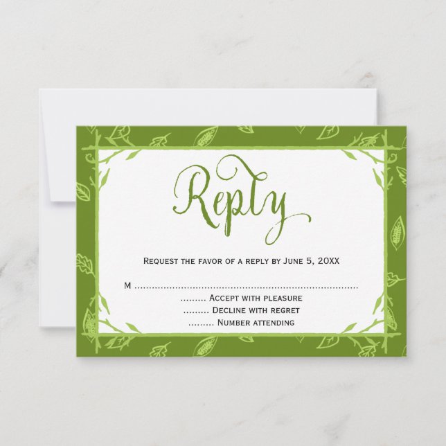 Green Leaves Christian Wedding Reply Card (Front)