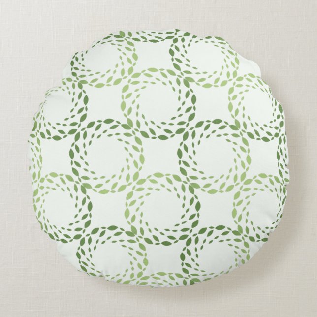 Green Leaves Circular Pattern Design Round Pillow (Front)