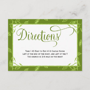Green Leaves Country Wedding Directions Card