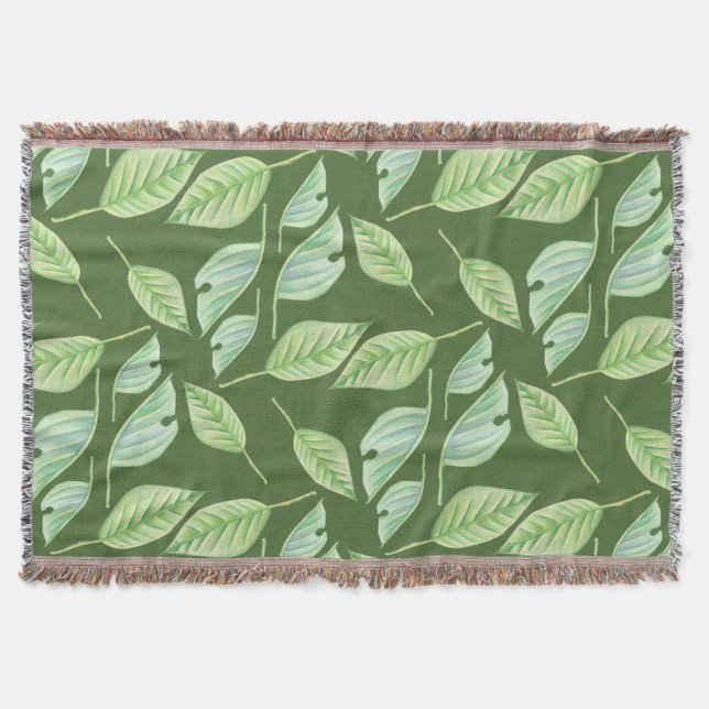 Green Leaves Custom Throw Blanket (Front)