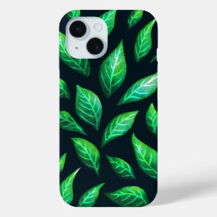 Green Leaves Dark Abstract Ink Drawn Pattern Case- iPhone 15 Case