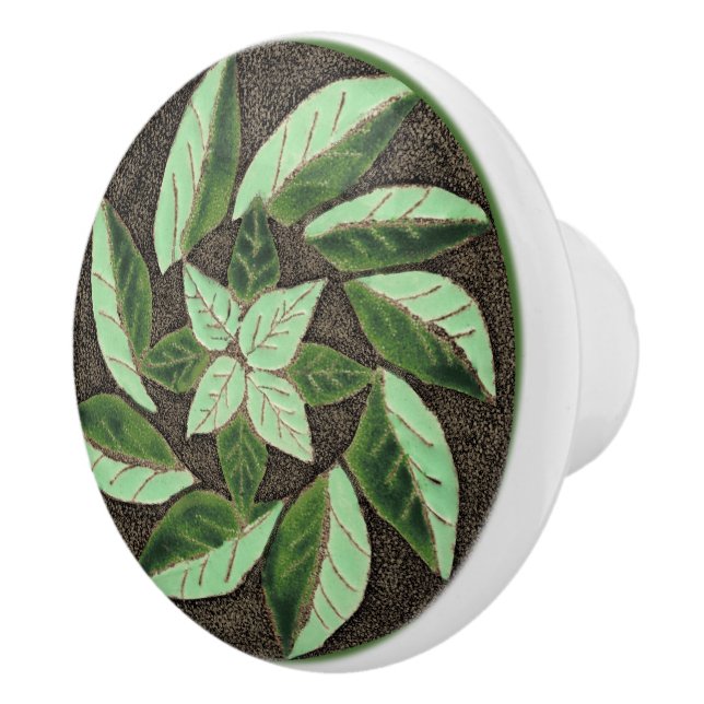  Green leaves Drawer Pull Ceramic Knob (Right)