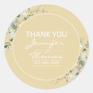 Green Leaves, Elegant Minimalism Round Sticker