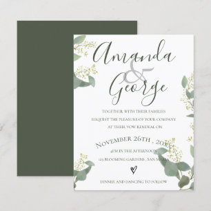 Green Leaves Elegant Script Vow Renewal Invitation
