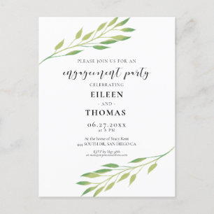 Green leaves Engagement party invitation Postcard