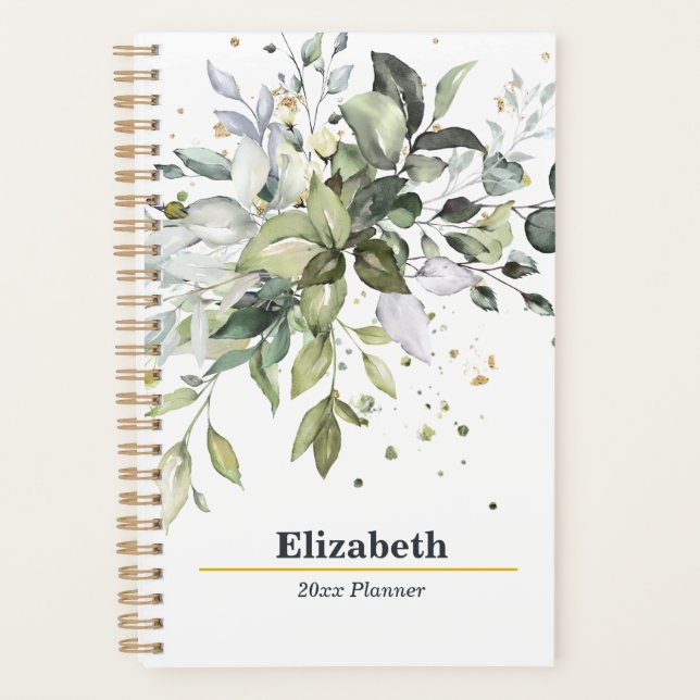 Green Leaves Eucalyptus Yearly Monthly Weekly Planner (Front)