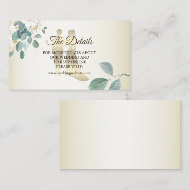 Green Leaves Flower Golden Frame Wedding Detail Enclosure Card (Front/Back)