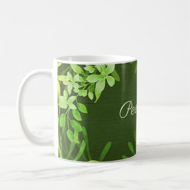 Green Leaves Foliage Personalise Coffee Mug (Left)