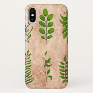 Green leaves foliage plants distressed faded sepia iPhone x case