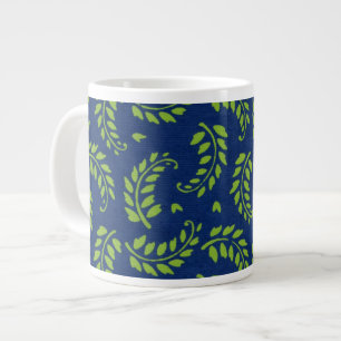 Green Leaves / Fronds on Blue Ground Jumbo Mug
