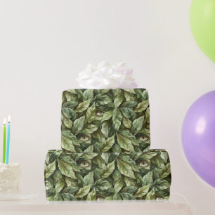 Green Leaves Goblin Eyes Birthday Wrapping Paper