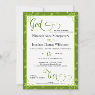Green Leaves God is Love Christian Wedding Card
