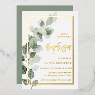 Green Leaves Gold Foil Boy or Girl Baptism