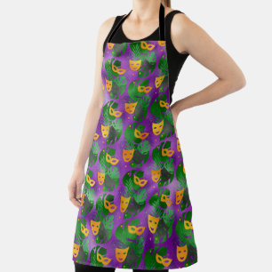 GREEN LEAVES GOLD MARDI GRAS MASKS APRON