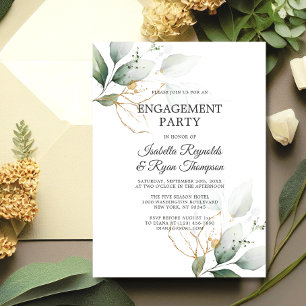 Green Leaves Gold Watercolor ENGAGEMENT PARTY Invi Invitation