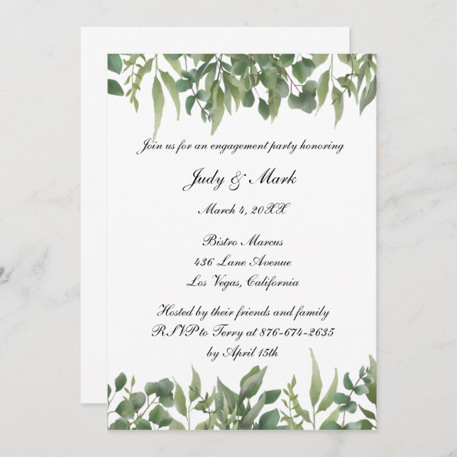 Green Leaves Greenery Foliage Engagement Party Invitation (Front/Back)