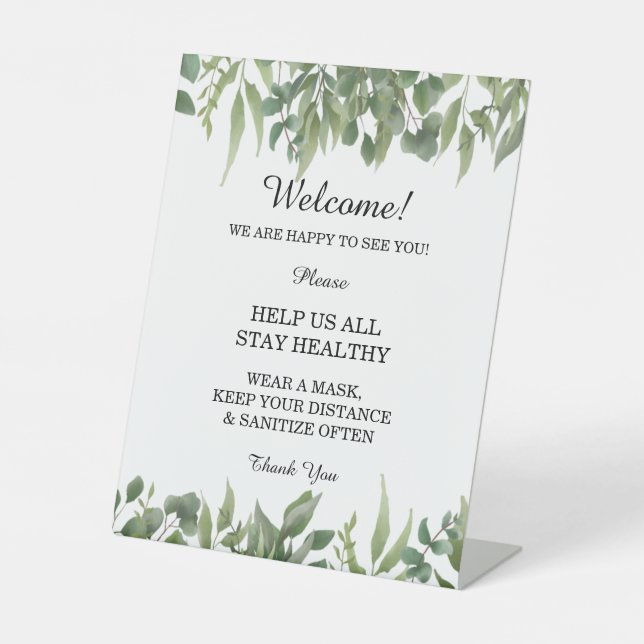 Green Leaves Greenery Foliage Wedding Safety Pedestal Sign (Front)