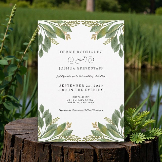Green Leaves Greenery Wedding Invitation  (Creator Uploaded)