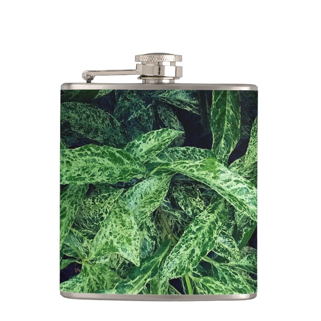 Green leaves hip flask (Front)